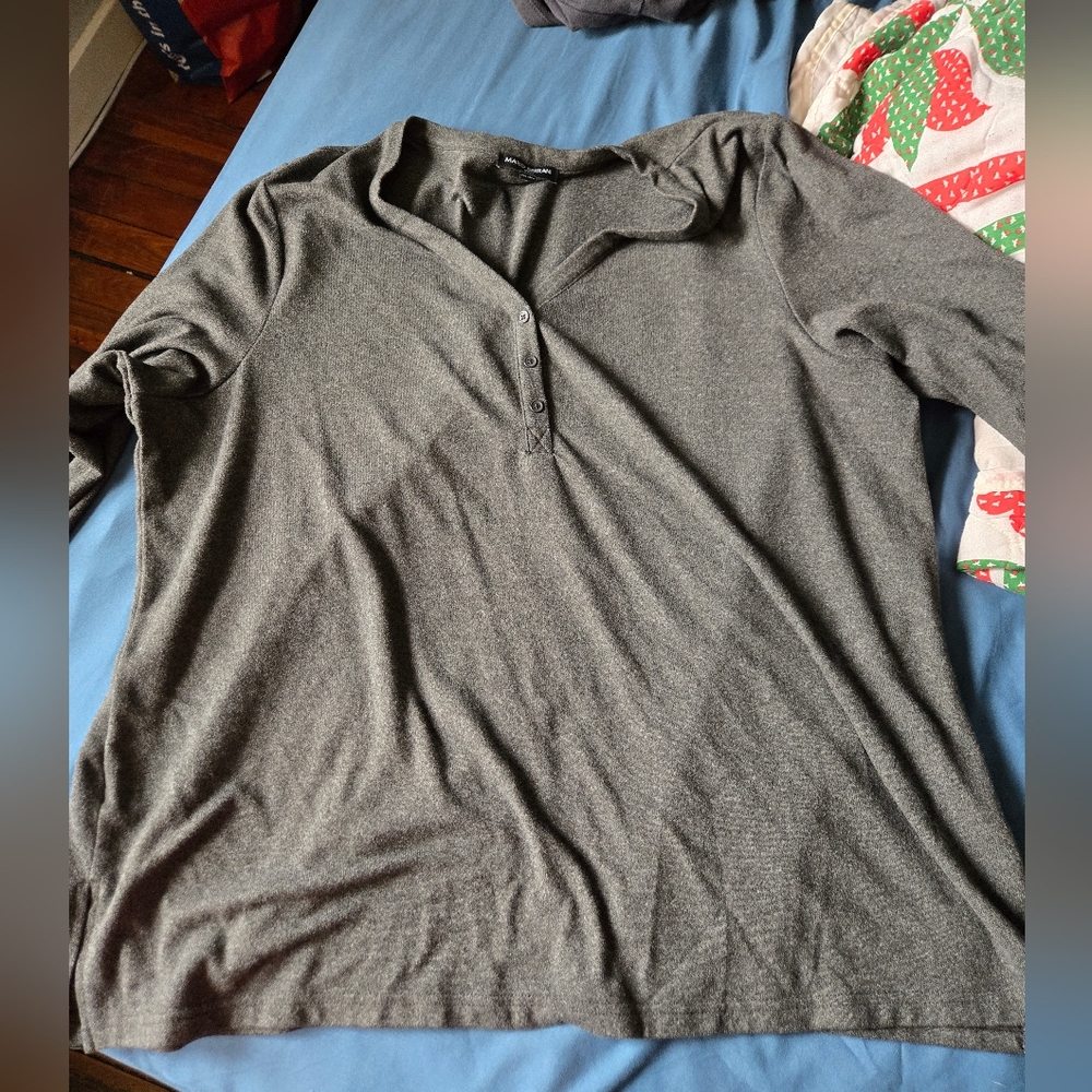 Gray Long Sleeve Henley Shirt
